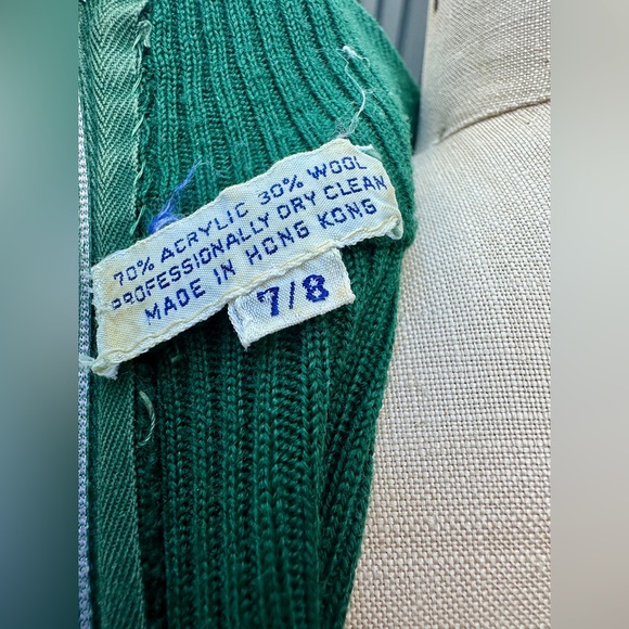 Vintage 1970s Groovy Stripes Sleeveless Mock Neck Knit Green Dress - Picture 2 of 8